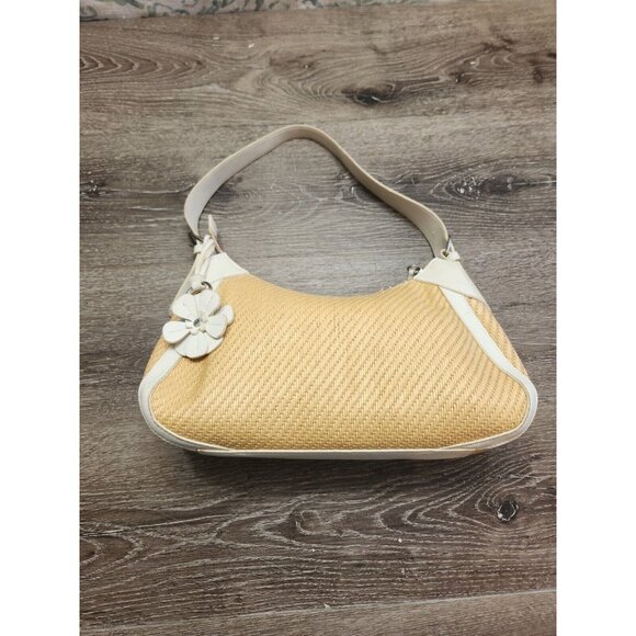 Fossil 75082 Woven Straw Fabric Handbag Purse w/ Leather Trim 13"x8"x4" - Picture 2 of 13